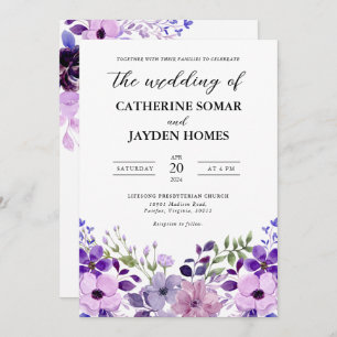 Convite para Casamento de Amor Roxo Elegante