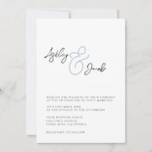 Convite para Casamento de Ampersand Azul Elegante