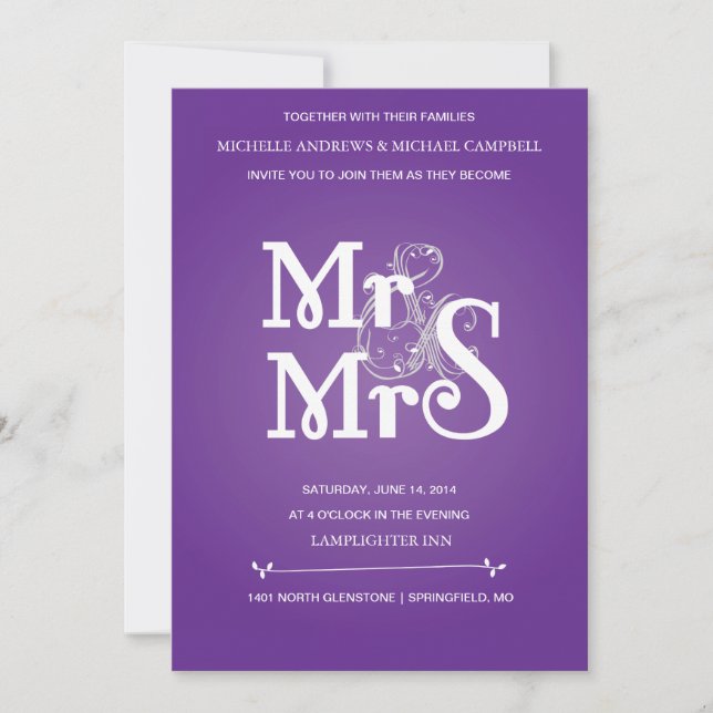 Convite para Casamento de Ampersand Floral em Cinz (Frente)