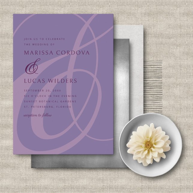 Convite para Casamento de Ampersand Roxo de Script (Criador carregado)