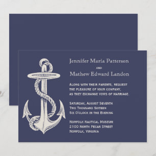 Convite para Casamento de Âncora de Vintagem Azul