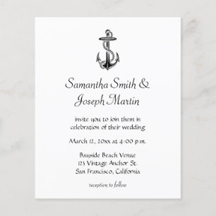Convite para Casamento de Âncora de Vintagem Negra