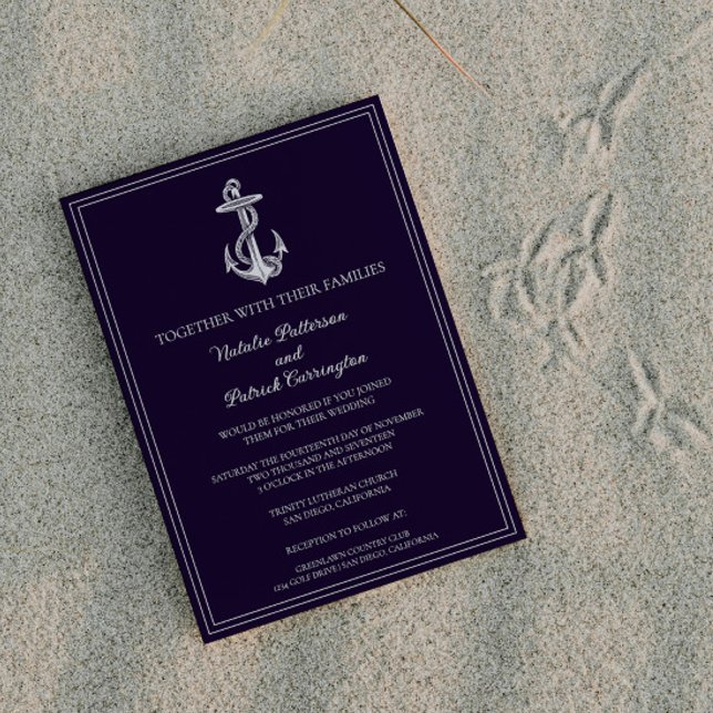 Convite para Casamento de Âncora Náutica Roxa (Purple Nautical Anchor Wedding Invitation)