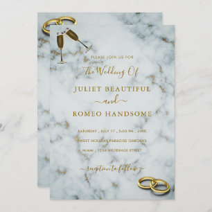 Convite para Casamento de Anéis Brancos Dourados M