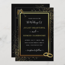 Convite para Casamento de Anéis Negros e Dourados