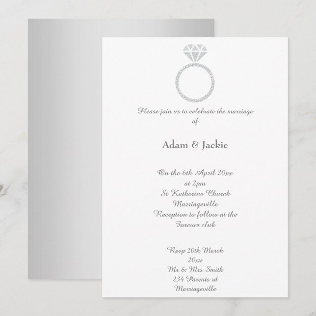 Convite para Casamento de Anel de Luxe Diamond (Frente/Verso)