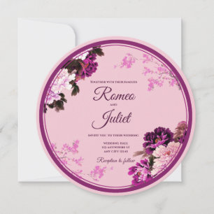 Convite para Casamento de Anel Floral Roxo