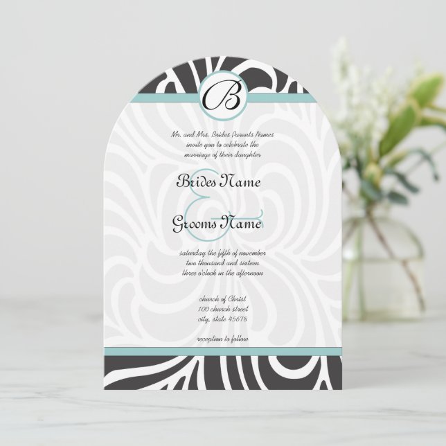 Convite para Casamento de Aqua Swirls (Em pé/Frente)