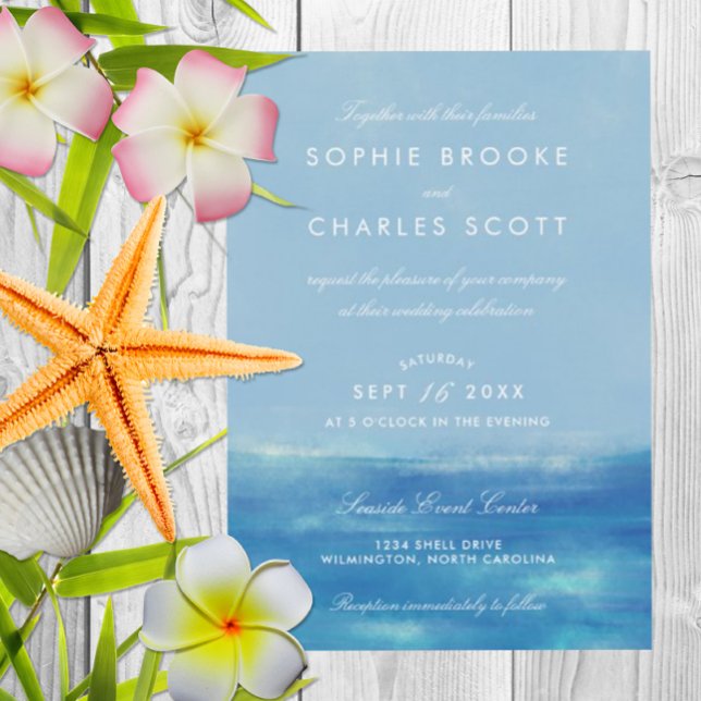 Convite para Casamento de Aquarela do Oceano Elega (Beautiful beach theme invitation)