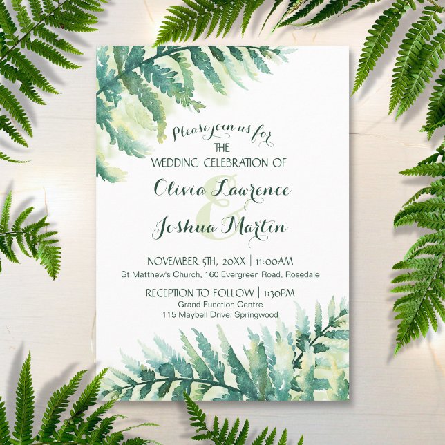 Convite para Casamento de Aquarela Verde Fern Foli (Criador carregado)