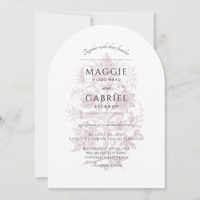 Convite para Casamento de Arca Floral de Rosa Dust (Frente)