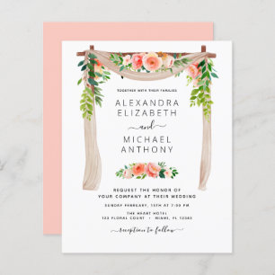 Convite para Casamento de Arca Floral Peach Coral 