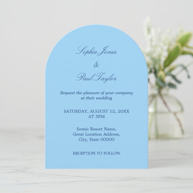 Convite para Casamento de Arch Azul Cornflower (Em pé/Frente)