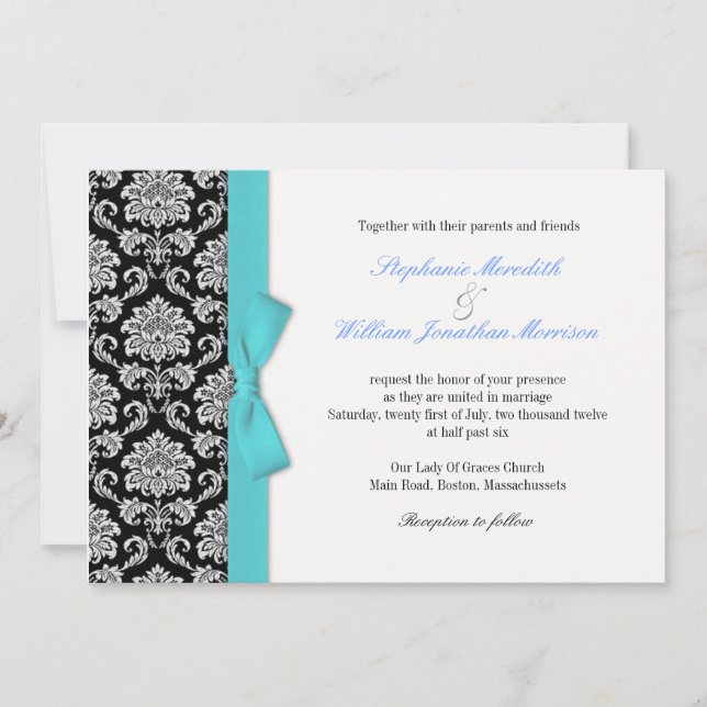 Convite para Casamento de Arco Azul Damask (Frente)