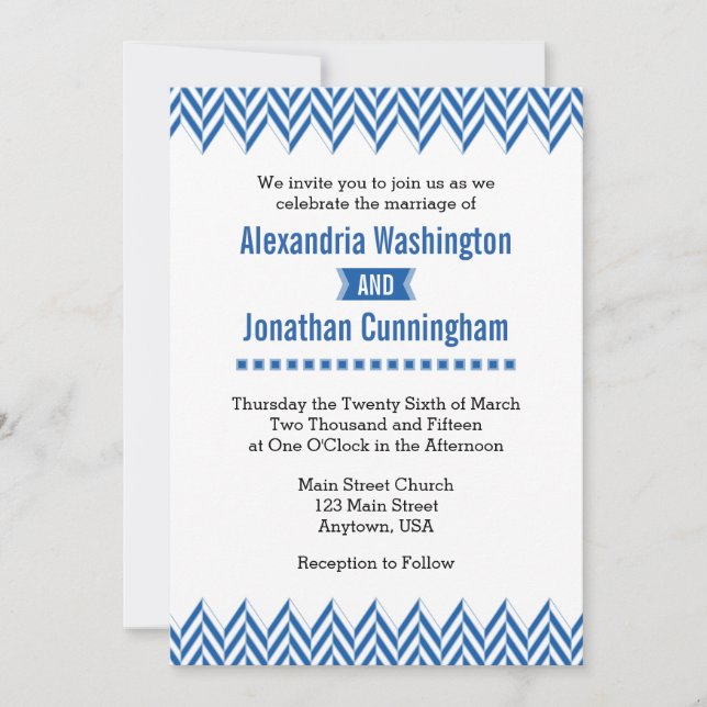 Convite para Casamento de Arenque Branco Azul (Frente)