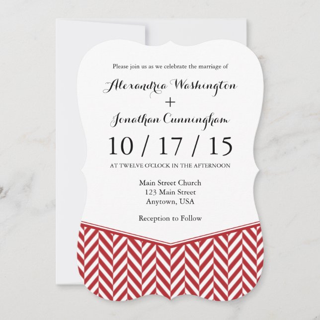 Convite para Casamento de Arenque Branco Vermelho (Frente)