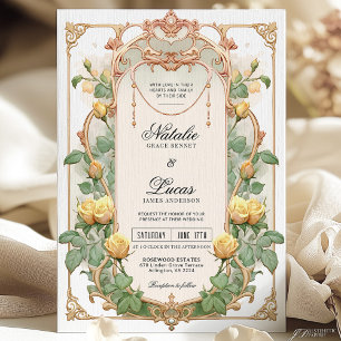 Convite para casamento de Arte Dourada Floral Amar