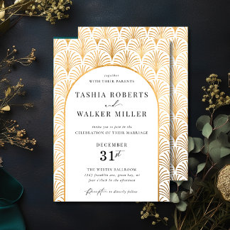 Convite para Casamento de Arte Dourada Formal Blac