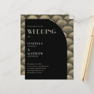 Convite para Casamento de Arte Dourada Preta para