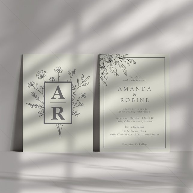 Convite para Casamento de Arte Elegante Lily Line (Criador carregado)