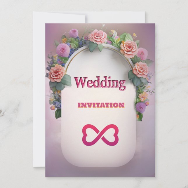 Convite para Casamento de Arte Floral Rosa de Luxo (Frente)