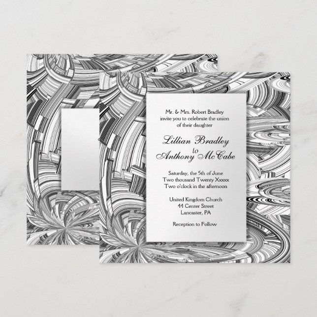 Convite para Casamento de Arte Moderna Preta e Bra (Frente/Verso)