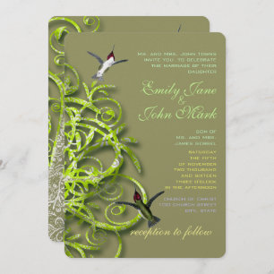 Convite para Casamento de Árvore Ouro de Aves Humm