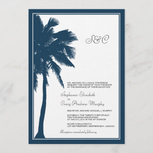 Convite para Casamento de Árvore Palm Azul Marinho
