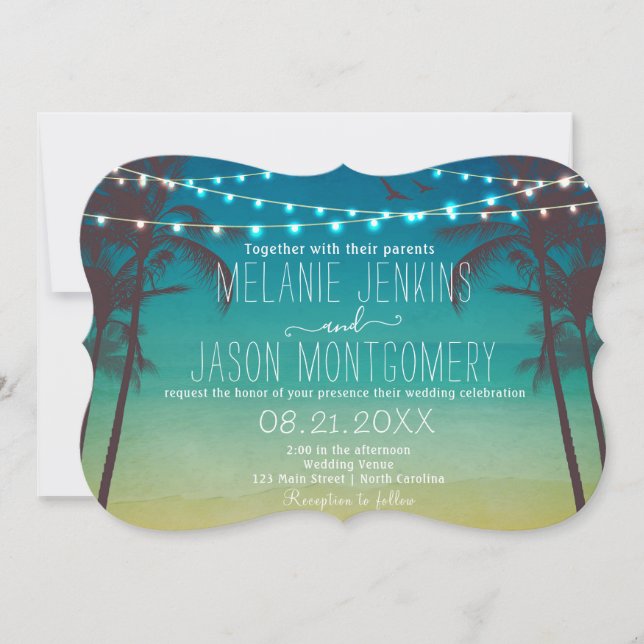 Convite para Casamento de Árvore Tropical de Praia (Frente)