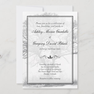 Convite para Casamento de Árvores de Inverno Preto