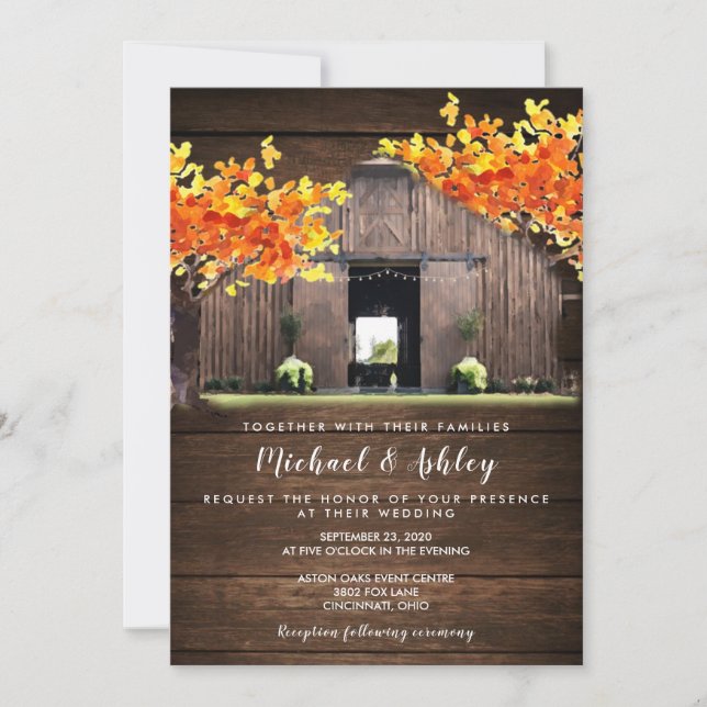 Convite para Casamento de Autumn Fall Rustic Barn  (Frente)