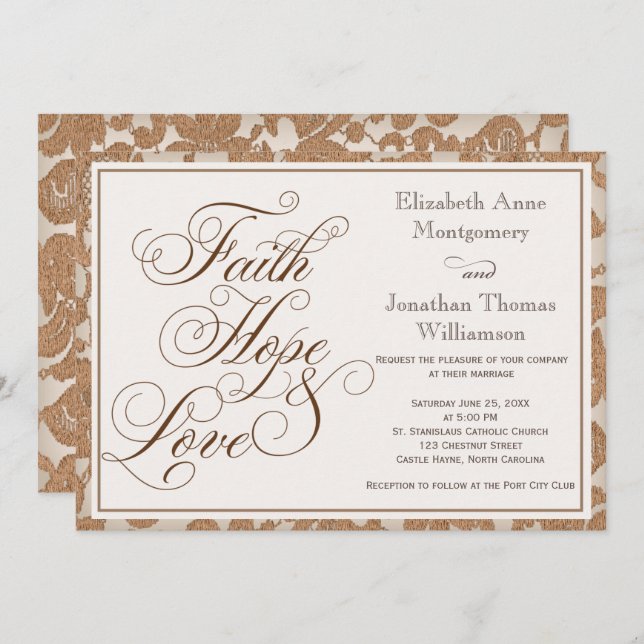 Convite para Casamento de Autumn Lace Faith Hope & (Frente/Verso)