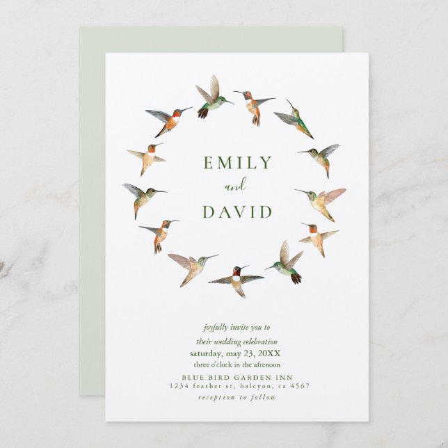 Convite para Casamento de Aves Hummingbird Rufous (Frente/Verso)