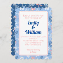 Convite para Casamento de Azul empoeirado floral C