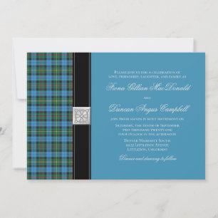 Convite para Casamento de Azul Tartan, Antigo Smit