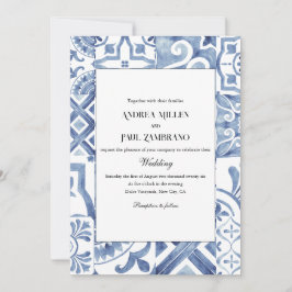 Convite para Casamento de Azulejos Azuis do Medite