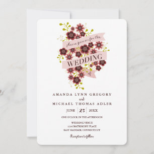 Convite para Casamento de Banner Floral Romântica