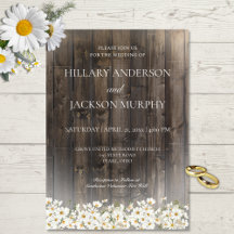 Convite para Casamento de Barnwood e Daisies