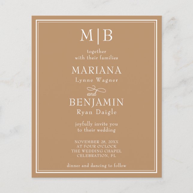 Convite para Casamento de Beige na Fronteira Moder (Frente)