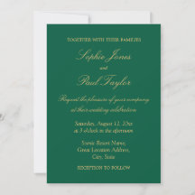 Convite para Casamento de Beige, Ouro Verde Hunter