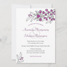 Convite para Casamento de Berry Leaf Roxo Minimali