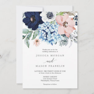 Convite para Casamento de Blooms de marinho