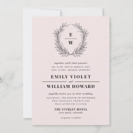 Convite para Casamento de Blush e Black Wreath Mon