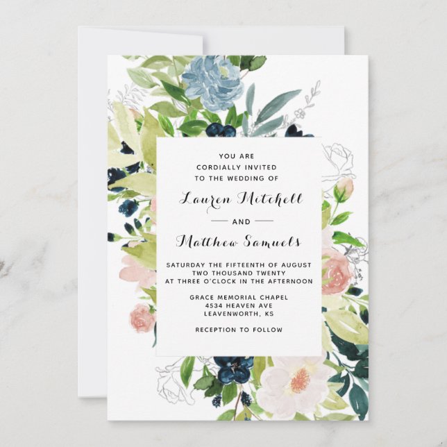 Convite para Casamento de Blush Marinho Marsala (Frente)
