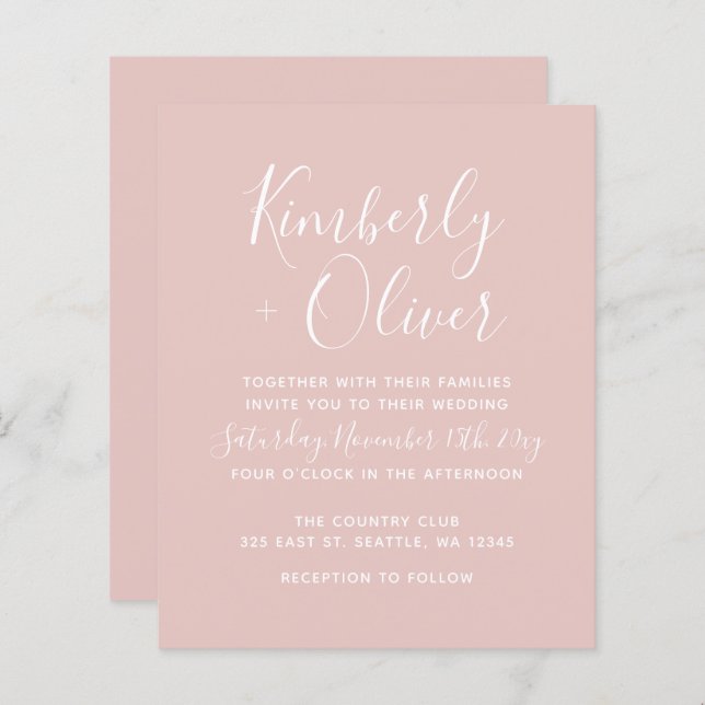 Convite para Casamento de Blush Moderno Simples de (Frente/Verso)