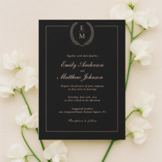 Convite para Casamento de Blush Negro Minimalista