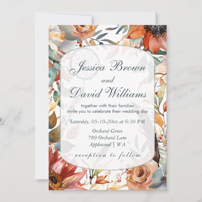 Convite Para Casamento De Boho De Espírito De Flor (Frente)