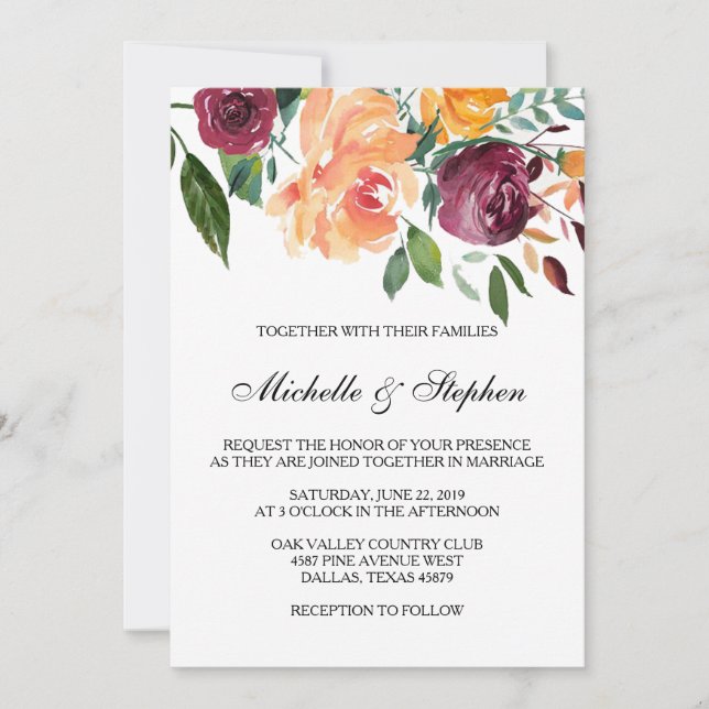 Convite para Casamento de Boho Floral (Frente)