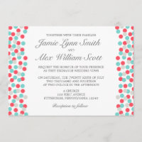 Convite para Casamento de Bolinhas de Aqua e Coral