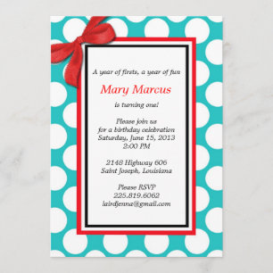 Convite para Casamento de Bolinhas Vermelha e Aqua